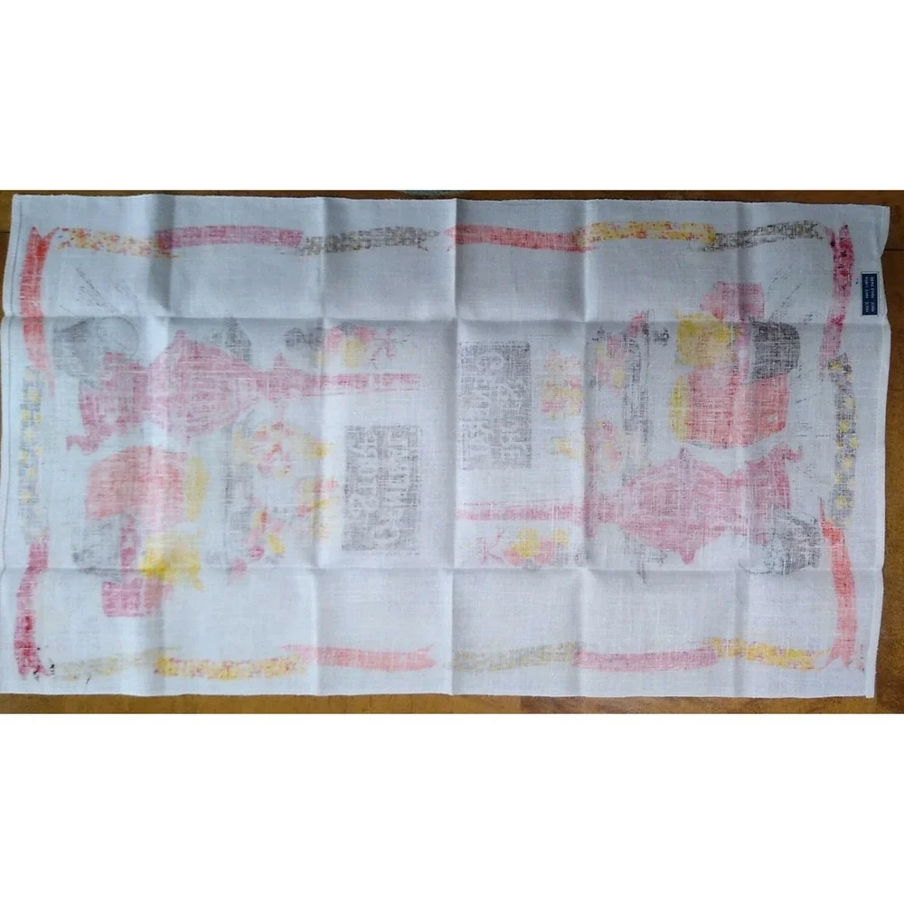 Unused 100% Pure Linen Tea Kitchen Towel Orange Yellow Red Brown General Store